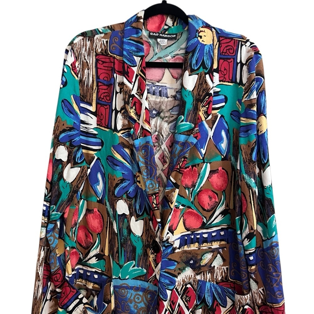 Vintage 80s Funky Tribal Print Oversized Blazer Womens Size M Rayon - Picture 2 of 6